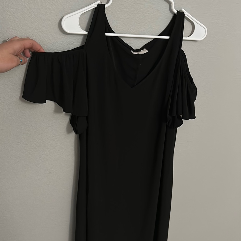 Black cold shoulder dress